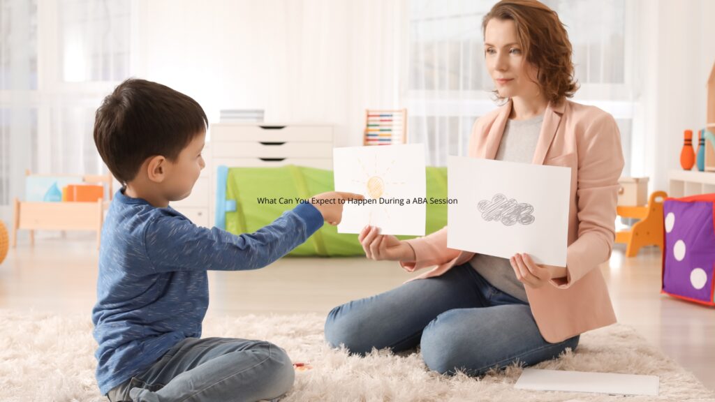 BCBA therapist working with child during ABA therapy session using picture choices.