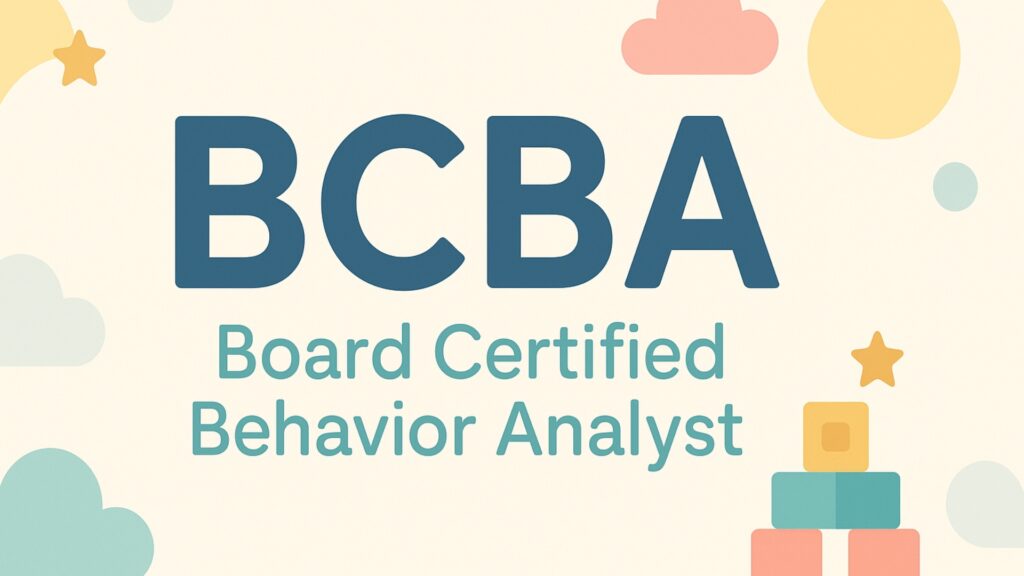 BCBA wording with aba art elements like blocks